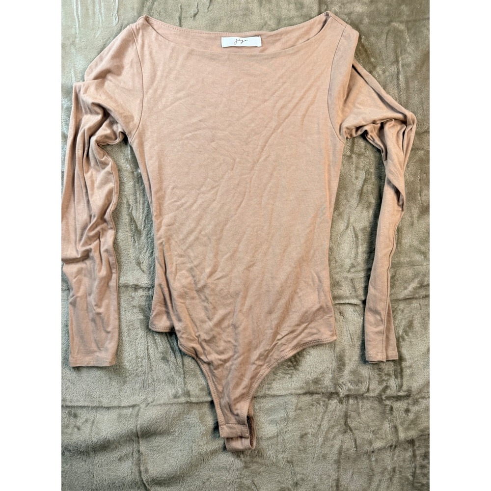 Gaze Womens Long Sleeve Boat Neck Thong Bodysuit Tan XS Everyday‎ Basic